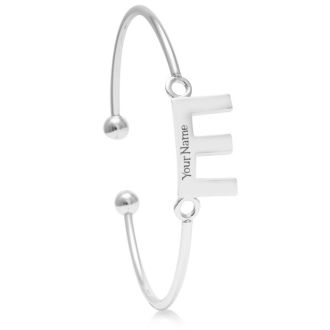 "E" Initial Bangle Bracelet In Silver Tone